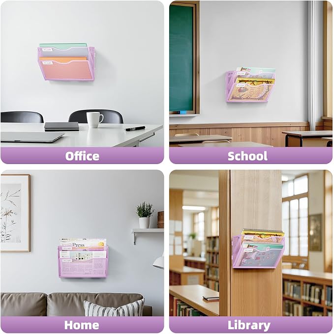 Marbrasse Wall File Holder 2-Tier Hanging Wall File Organizer, Mesh Mail Holder for Papers, Wall Mount File Clipboard & Magazine Organizer Great for Office Home (Purple)