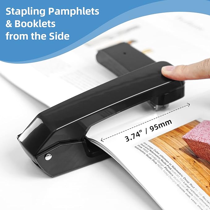 Deli/EZWORK Swing-Arm Swivel Stapler, 25 Sheets Capacity, 360 Degree Rotate Desk Staplers with 1000 Staples for Booklet or Book Binding, Black