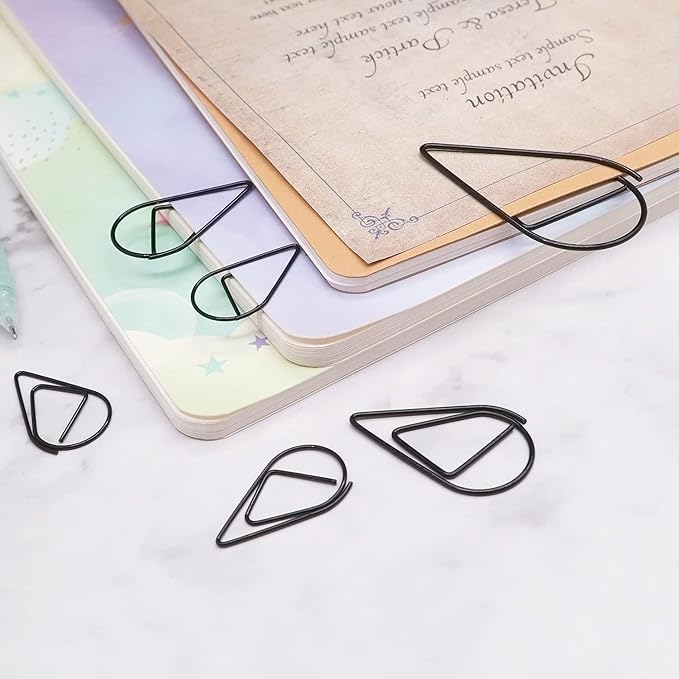 250 Pieces Black Paper Clips Cute Teardrop Stainless Steel Paper Clips for Office Stationery School Supplies Wedding Invitations Scrapbooking Crafts Bookmarks Women Planners (1 inch) by DEEDYGO