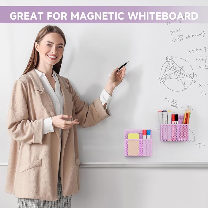 Marbrasse Magnetic Dry Erase Marker Holder, Mesh Pen Holder for Whiteboard，Magnet Pencil Organizer Storage for Refrigerator Locker Accessories Organizer for Home, School and Office (Purple 4p)