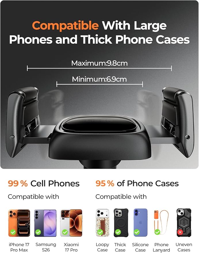 LISEN Suction Phone Mount for Car, [Ultra Suction & 95% Cases Friendly] Car Phone Holder Mount Vacuum Dashboard Phone Holder, Car Cell Phone Holder for iPhone 17 16 15 14 Pro Max Air Galaxy S26 S25