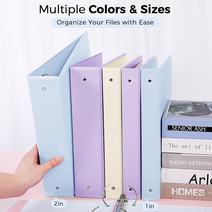 SKYDUE 1 Inch 3 Ring Binder with 8 Tab Dividers & 24 Labels, Pastel Binder Organizer for Letter Size Paper, Aesthetic School Binder for Notes, Documents, Office & Home Organization, Blue