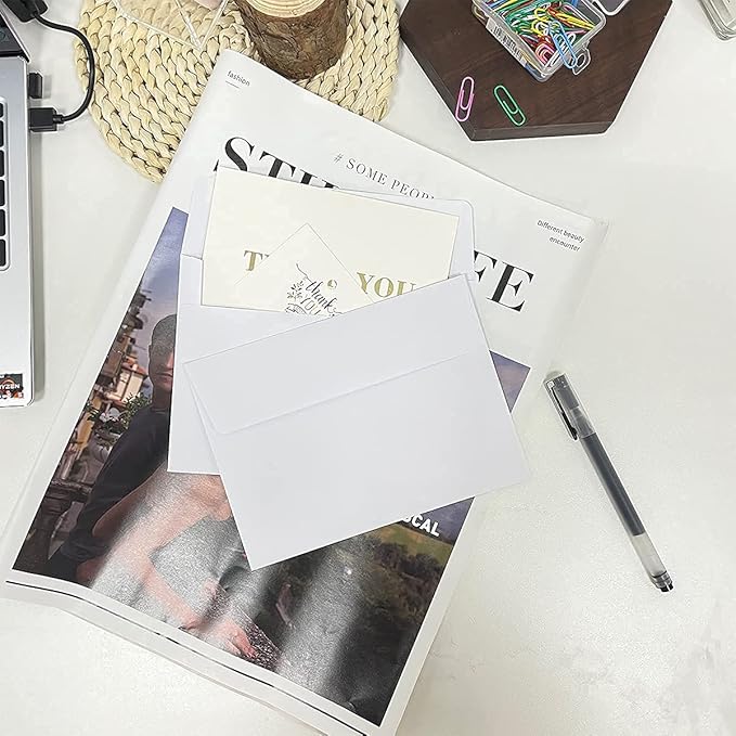 A7 Invitation envelopes （120 PCS 5.25x7.25 in） - windowless design 120GSM white paper envelopes with printable quick self-seal for invitations, greeting cards, photos, invoices