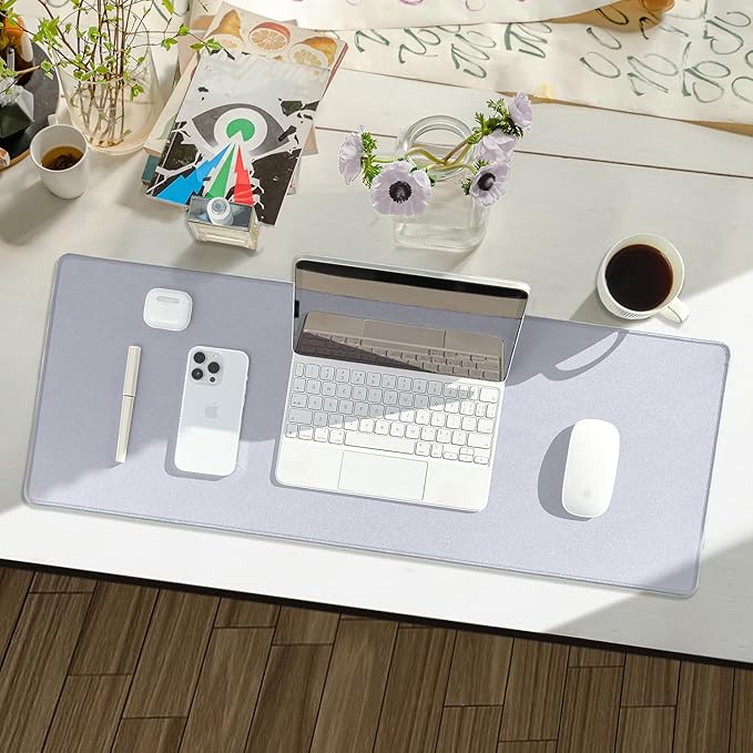 Waterproof Large Gaming Mouse Pad with Durable Stitched Edges, Non-Slip Rubber Base, Grainy Jacquard Mouse Mat Desk Pad for Home Office Gaming, 31.5''x11.8''x0.12'', Matte Light Gray