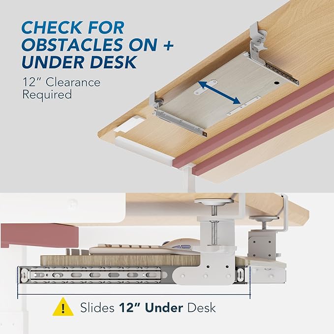 Keyboard Tray Under Desk Pull Out with Extra Sturdy C Clamp Mount System, 27.3 (32.5 inch Including Clamps) x 11 Inch Slide-Out Platform Computer Drawer for Typing Grain