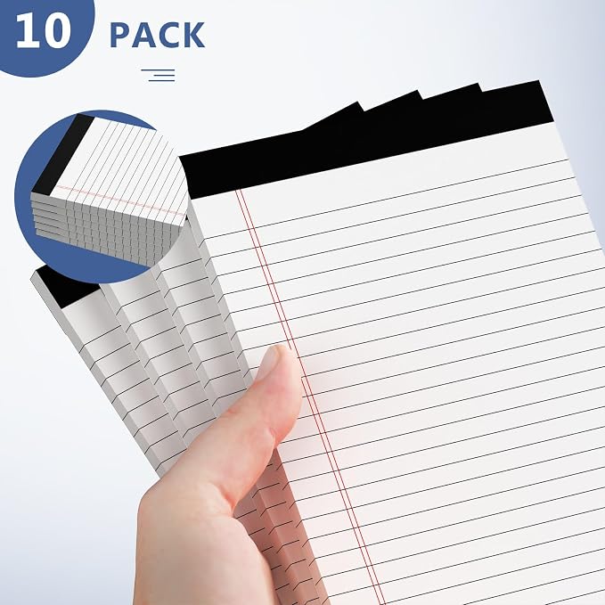 10 Pack of Legal Pad Writing Pads 5" x 8" Notepad 80gsm Recycled Paper Small Legal Pads 25 Lines Note Pads Perforated Legal Pads 30 Sheets Double-Sided Printing Legal Pads for School, College, Office