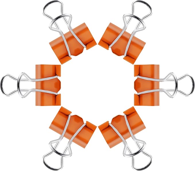 Small Orange Binder Clips, 3/4 Inch (19mm), 50 Pack Mini Clips
