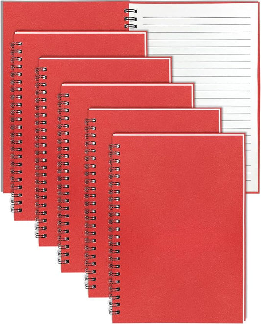 6Pack Spiral Notebook, 5.7x8.3” Small Notebooks for Work 120 Page Note Pads | Multipack Blank Kraft A5 College Ruled Notebook Journal Spiral Bound for Writing Lined Notepad for Office School Journaling