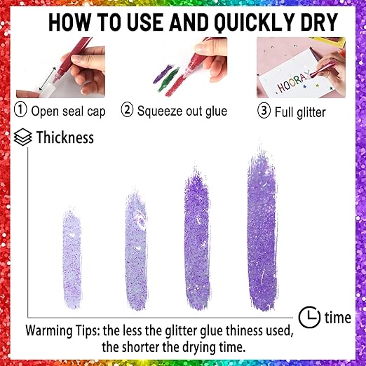 Matio 12 Pack Glitter Glue Stick Set, Non-Toxic Washable Glue Pens 10ml Each Craft Glitter Bulk Gel, Assorted Color Slime Glue for DIY Art Project Painting Scrapbooking Chriatmas Decor Supply