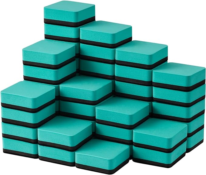 Favourde 48 Pack Magnetic Whiteboard Dry Erase Erasers Chalkboard Cleansers for Classroom, Home and Office (Green, 1.97 x 1.97 Inch)