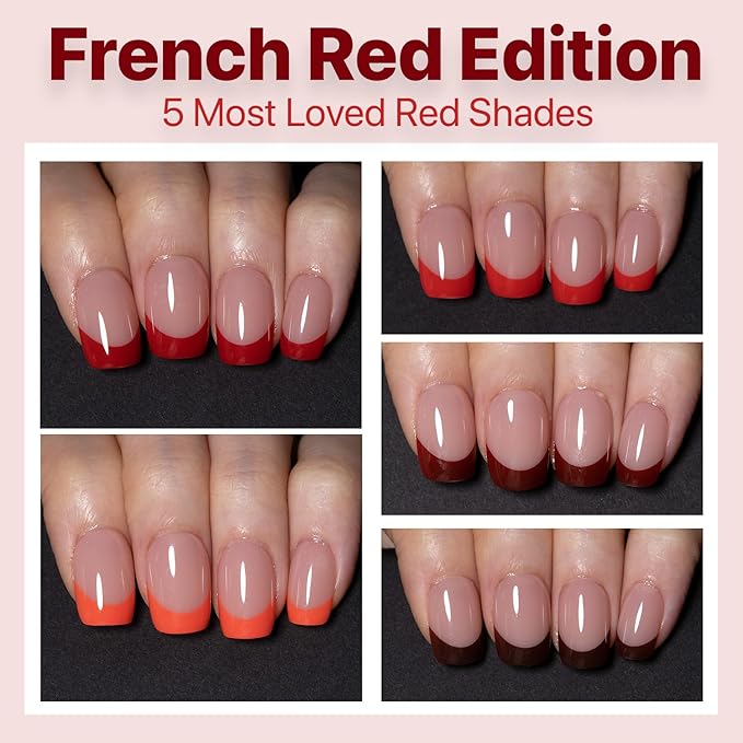 SXC Cosmetics French Tip Press On Nails 150 Pieces in 15 Sizes Ultra Fit with Pre-applied Tip Primer and Base Coat, No Need to File Fake Nails for Nail Art DIY X-Pro Tips (5RED113-XS Square)