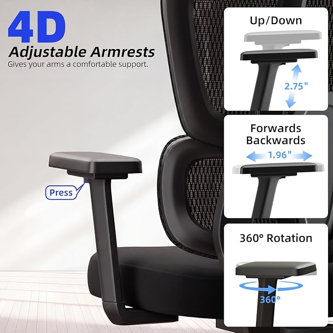 Office Chair Ergonomic Desk Chair Breathable Mesh Chair with Lumbar Support & Headrest, Black Office Chair 330 Lbs Home Computer Chair Thickened Cushion for Adults & Women (Small Chair)