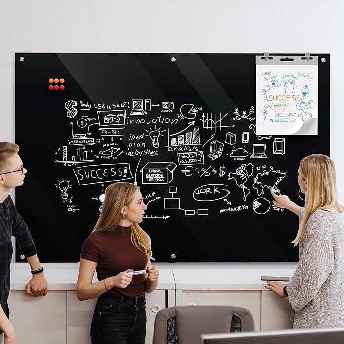 MaxGear 72" x 48" Glass Whiteboard Wall Mounted for Office Home Classroom | Magnetic Glass Dry Erase Board, Tempered Glass, Steel Backed, Non-Porous Surface, Frameless Design, Hardware Included