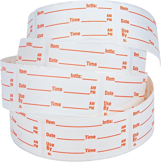L LIKED 500 Stickers Use by 1 x 2 Inch Dissolvable Food Storage Labels for Containers Prep roll of 500 (Red) (Pack of 2)