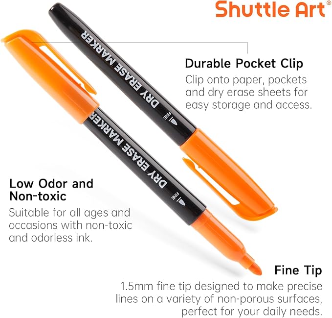 Shuttle Art Dry Erase Markers, 32 Pack 16 Colors Whiteboard Markers,Fine Tip Dry Erase Markers for Kids,Perfect For Writing on Whiteboards,Dry-Erase Boards,Mirrors,Calender,School Office Supplies