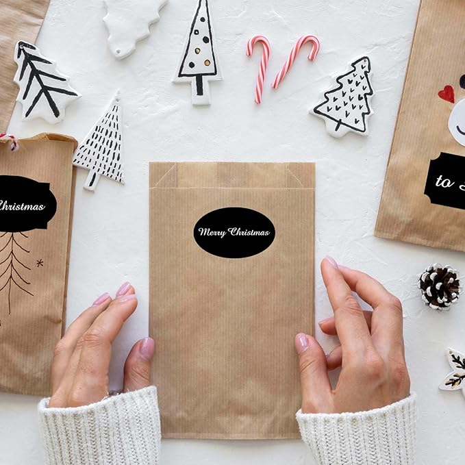 350 PCS Fancy Shape Stickers, 2" x 1.2" Black Label Stickers for Presents, Jars, Office, Kitchen, Home Organization