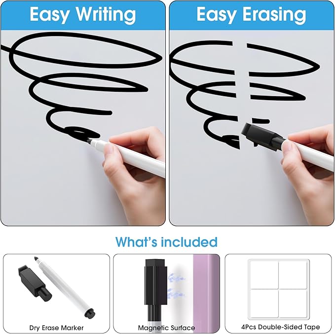 MaxGear Small White Board for Wall, 14"x 11" Mini Double-Sided Magnetic Hanging Dry Erase Board with Markers, Portable Whiteboard for Planning, Drawing, Memo, to Do List, Macaron Multicolor Frame