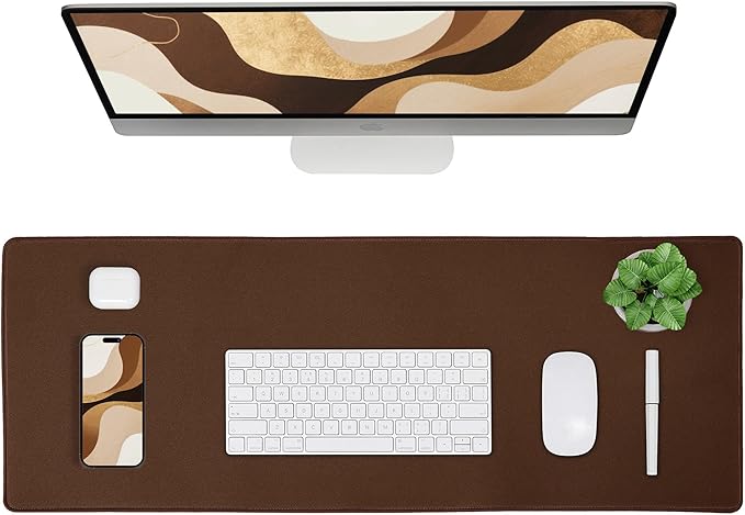 ALOANES Waterproof Mouse Pad with Durable Stitched Edge, XL Gaming Keyboard Pad, Non-Slip Rubber Base Mouse Mat, Extended Desk pad for Gamer, Office & Home, Brown Mousepad 31.5"x 11.8"x 0.12"