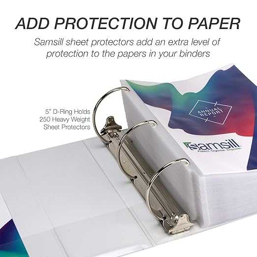 Samsill Durable 5 inch 3 Ring Binder, Locking D Ring 100% Recycled Chipboard, White, 2 Pack