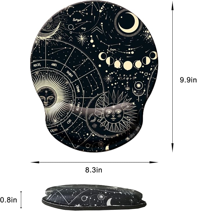 Mouse Pad with Wrist Support, Ergonomic Mouse Pad with Memory Foam Wrist Rest Cushion, Non-Slip Rubber Base Gaming Mice Pad for Home Office Computer Laptop, Moon Phase