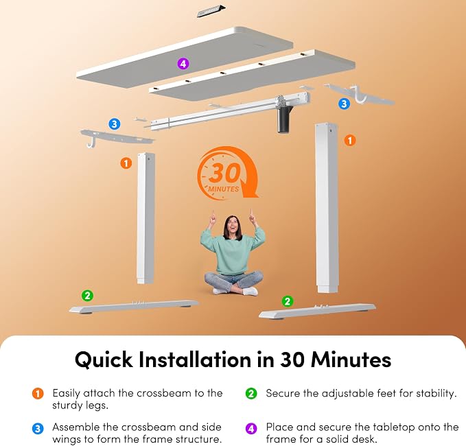 FEZIBO Standing Desk 40 × 24 Inch Electric Height Adjustable, White | Sit and Stand Up Adjustable Desk, Home Office Computer Desk with 3 Customizable Memory Presets
