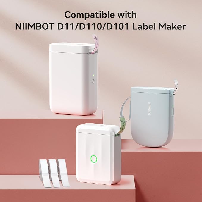 NIIMBOT Label Maker Tape for D11/D110/D101 Label Maker, 12 x 40 mm (0.47'' x 1.57''), 3Rolls for Home Office Labeling Tape Replacement, White (Pack of 4)