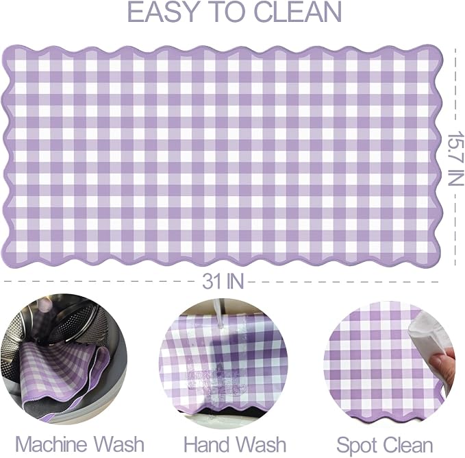 Scalloped‌ Purple Checkered Gingham Desk Mat Cute Pastel Large Mouse Pad Kawaii Cottagecore ‌Vintage‌ Girly Laptop Keyboard Computer Mat Pad Aesthetic Cozy Office Desk Decor for Women
