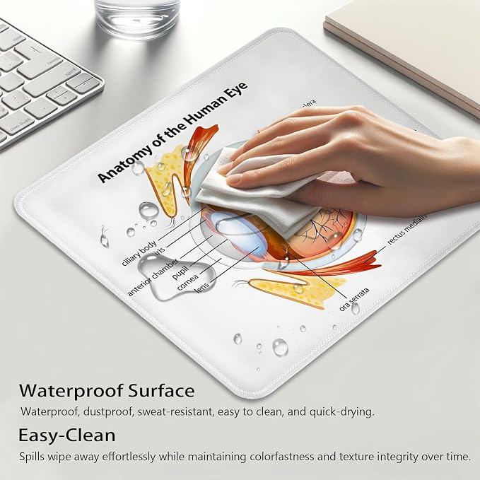 Human Eye Anatomy Science Mouse Pad, Nerves Graphic Durable Desk Mat | Cornea Iris Pupils Optic Design, Cute Mousepad Stitched, Anti-Slip Base Smooth Surface, 9.5 x 7.9 Inches