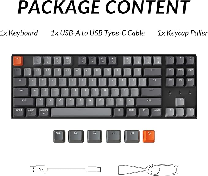 Keychron K8 Tenkeyless Wireless Mechanical Keyboard for Mac, White Backlight, Bluetooth, Multitasking, Type-C Wired Gaming Keyboard for Windows Red Switch