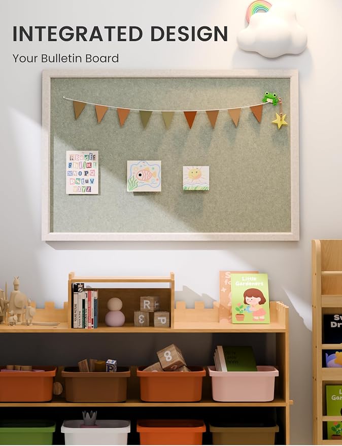 Fluxynara 35.4" x 23.6" Felt Frame Bulletin Board, Sage | Cork Board Alternative with 24 Removable Adhesive Tabs, Foldable Pin Board for Wall, Home, Office, Classroom & Dorm