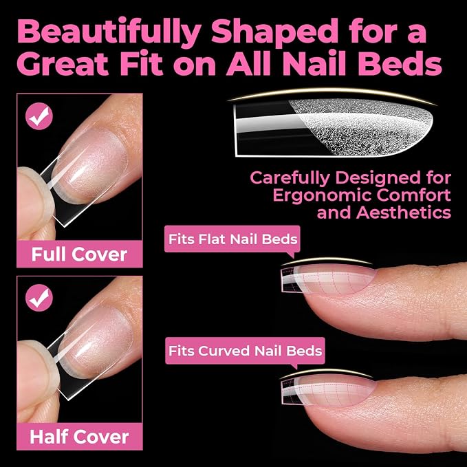 UNA GELLA Short Sharp Square Nail Tips 504pcs Short Square Press on Nails | Pre Etched Acrylic Fake Nails for Full Cover Nail Tips DIY Nails Salon at Home 12 Sizes