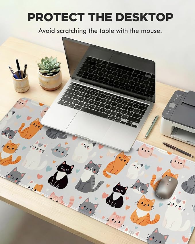 Mouse Pad, Desk Mat, 31.5x11.8in Large Mousepad, Cat Family | Desk Pad with Stitched Edge & Rubber Non-Slip Bottom, Gaming Mouse Pad, Extended Mousepad for Home, Office