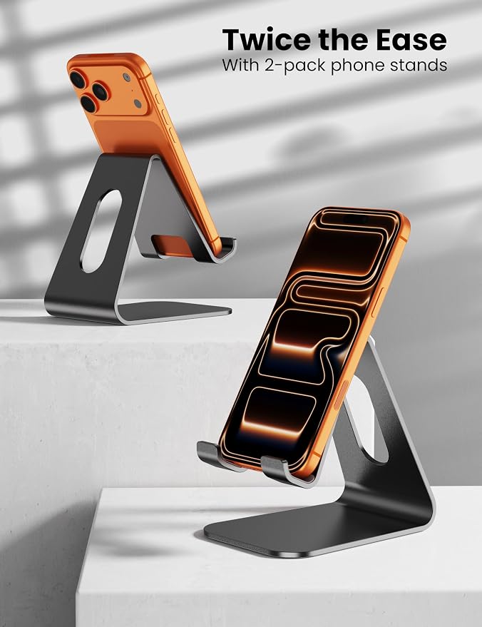 2Pack Phone Stand, Simple Cellphone Holder for Desk, Desk Phone Stand,Black | Mini, Cute, Under 8" Devices, All Mobile Phones, iPhone 17, Switch OLED, Office Accessories