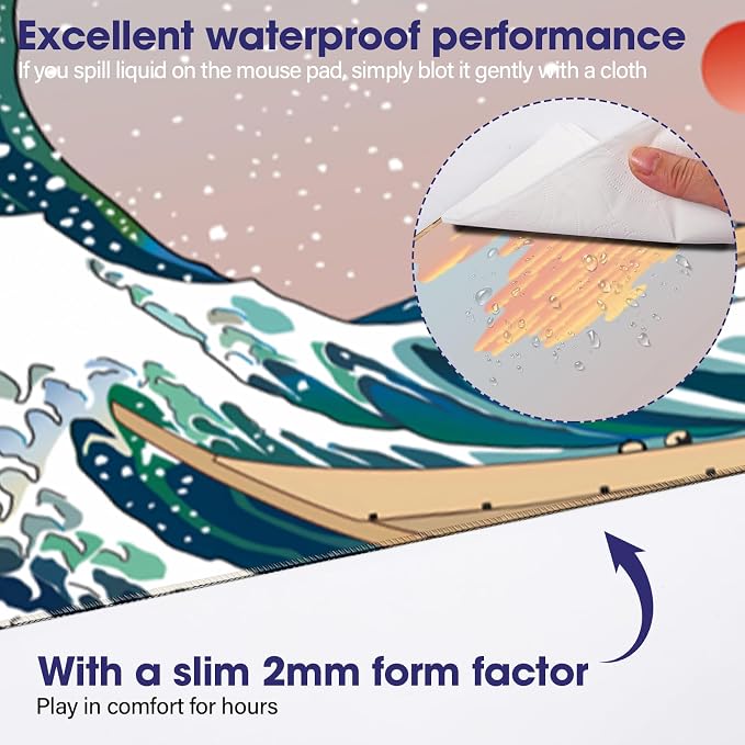 Professional Extended Gaming Mouse Pad - 31.5" x 15.7" Large Desk Mat with Stitched Edges, Waterproof Coating Non-Slip Rubber Base for Gamers Esports Pros Office Home, Sun Wave