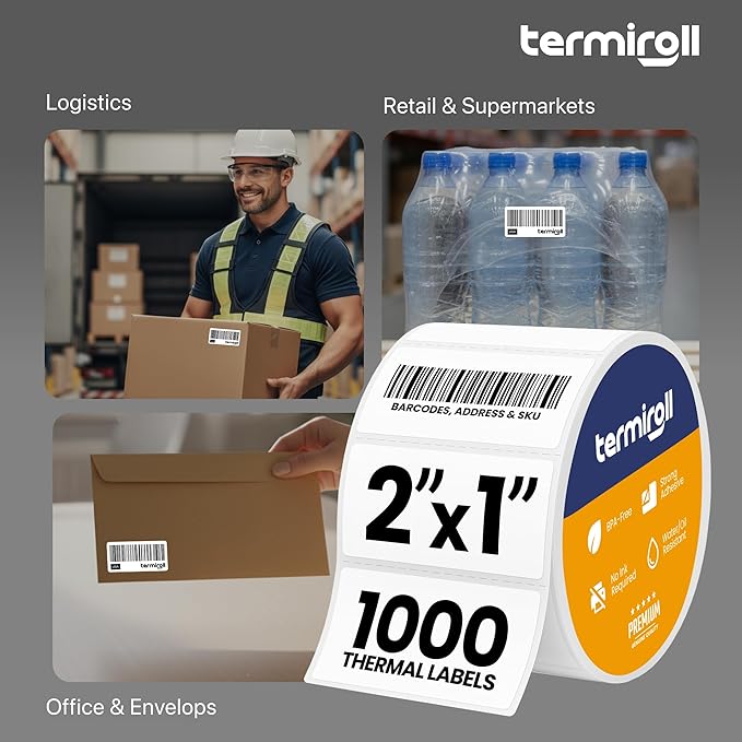 2x1 Thermal Labels Roll – 1000 Labels for Barcode, SKU & FNSKU – Direct Thermal, Strong Adhesive, Jam-Free Printing – Compatible with Rollo, Zebra, Munbyn (Not for Large Shipping Labels)