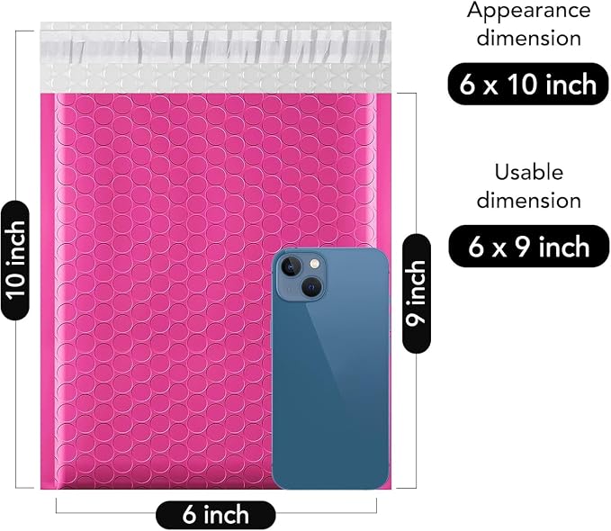 Fuxury Bubble Mailers 6x10" 100 Pack Pink Thick Padded Envelopes | Usable Size 6x9" Mailing Envelopes Bubble Padded, Shipping Bags for Mailing,Packaging, Small Business, Boutique, Bulk #0
