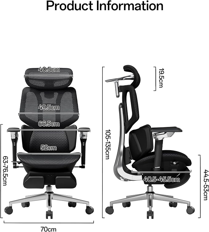 Hbada X7 Smart Ergonomic Chair, Office Chair, with Fully Automated Lumbar Tracking, 4D Adjustable Headrest, 720° Adjustable Armrests, Ventilated Seat Cushion, Swivel, Black