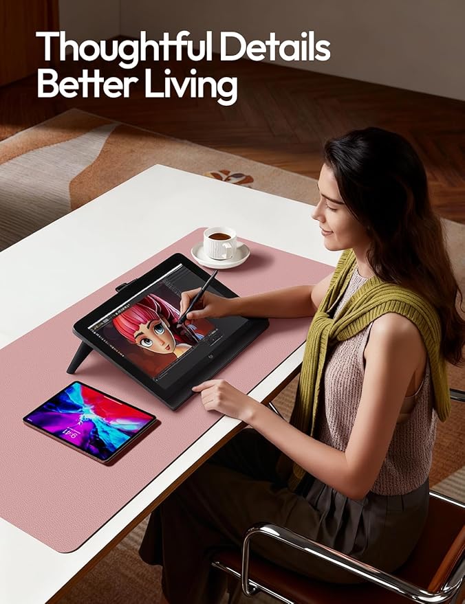 YSAGi Leather Desk Protector, Office Mat, Large Mouse Mat, Non-Slip PU Leather Blotter, Laptop Desk Pad, Waterproof Writing Pad for Office and Home (Pale Mauve, 23.6" x 13.8")