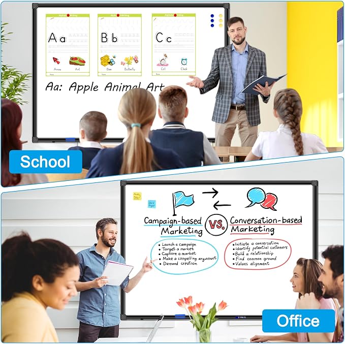 48"x30" Magnetic White Board Dry Erase Wall Mount Whiteboard - Office Home Classrooms White Board Hanging Writing Board with Black Aluminum Frame