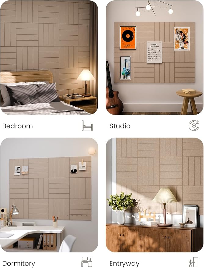 Fluxynara Felt Bulletin Board & Cork Board Alternative, Taupe | 48" x 36" Pin board, Removable Adhesive Tabs, Easy Install Without Wall Damage, For Home Office Decor