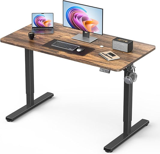Standing Desk, Small Height Adjustable Electric Stand up Desk, 40" x 24" Sit Stand Computer Home Office Desk with Splice Board, Black Frame/Rustic Brown Top