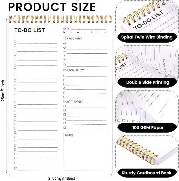 to Do List Notepad, 120 Pages 8.5x11" to Do List Notebook Undated Daily Planner Notepad with Task Checklist to Do and Note Organization