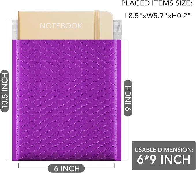 GSSUSA Purple Bubble Mailers 6x10 500 Pack, Self Seal Padded Envelopes | Usable Size 6x9, Waterproof, Opaque, #0, Mailing Bags For Jewelry, Makeup, Cards, Accessories, Small Business
