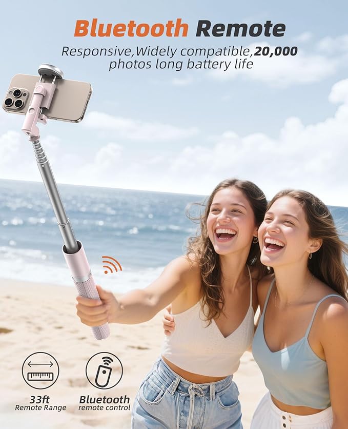 Phone Tripod & Selfie Stick with Remote, Portable, Lightweight for Video Recording Vlog, Extendable Travel Tripod Stand Compatible with iPhone Android, Pink, 62"
