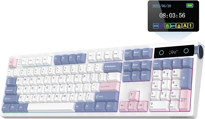 EPOMAKER TH108 PRO Full Size Mechanical Keyboard with Screen & Knob | Wireless Gaming Keyboard with 10000mAh, Creamy Gasket, Hot Swap, Custom Driver, RGB Backlight (White, Creamy Jade)