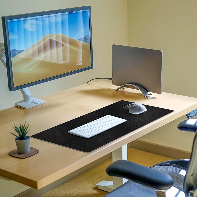 Leather Desk Pad Mat, Large Black Desk Mat, 31.5" x 15.7" | Non-slip and Waterproof Computer Mat, Desk Protector for Office/Home, Desk Accessories