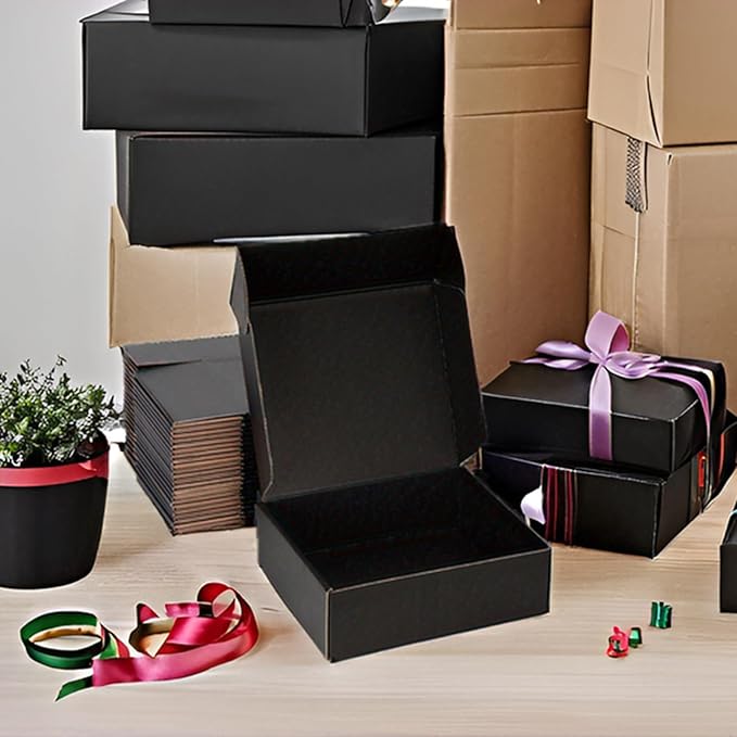 Small Shipping Boxes 10x8x3 Inches – Black Corrugated Cardboard Boxes (20-Pack) for Mailing, Packing, Small Business & Gift Packaging - Recyclable & Sturdy