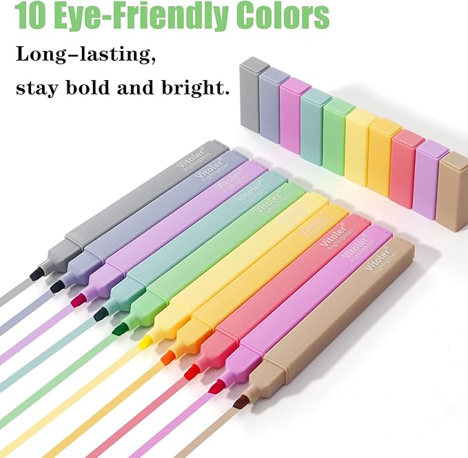 Bible Highlighters, 10 Pack, Assorted Colors, Fast Dry, Pastel Highlighters No Bleed, Bible Journaling Highlighter Set, Colored Markers for School Supplies