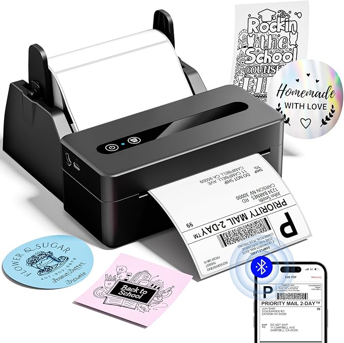 TATTMUSE Thermal Shipping Label Printer 4X6 Upgraded, 2026 New Version Bluetooth Label Printer for Small Business and Package, Support iOS, Android, Windows, Mac, Come with Label Holder