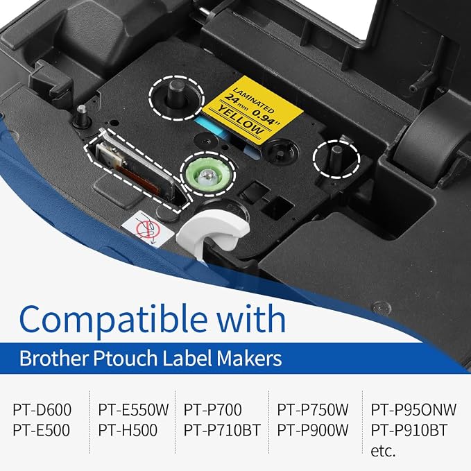 TZe-651 24mm Label Maker Tape Replace for Brother P Touch 1 Inch | TZe TZ Tape 24mm 0.94'' Laminated Yellow TZe651 TZ651 for Ptouch PTD600 PT-D610BT PT-P710BT Printer, 4-Pack Black on Yellow